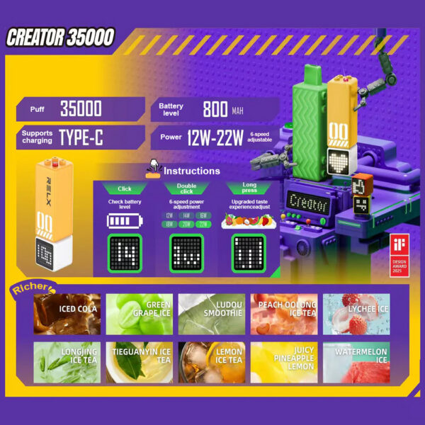 1 RELX Creator Magnetic Modular Vape 35,000 Puffs – Premium Building Block Pod System | Ultra Capacity | Multi-Flavour Options